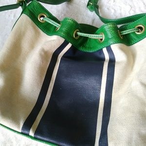 J.Crew Tillary Bucket Bag Cream Navy stripes Green